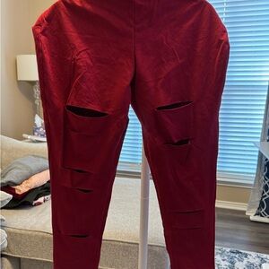 Torrid Red Distressed with Mesh Leggings